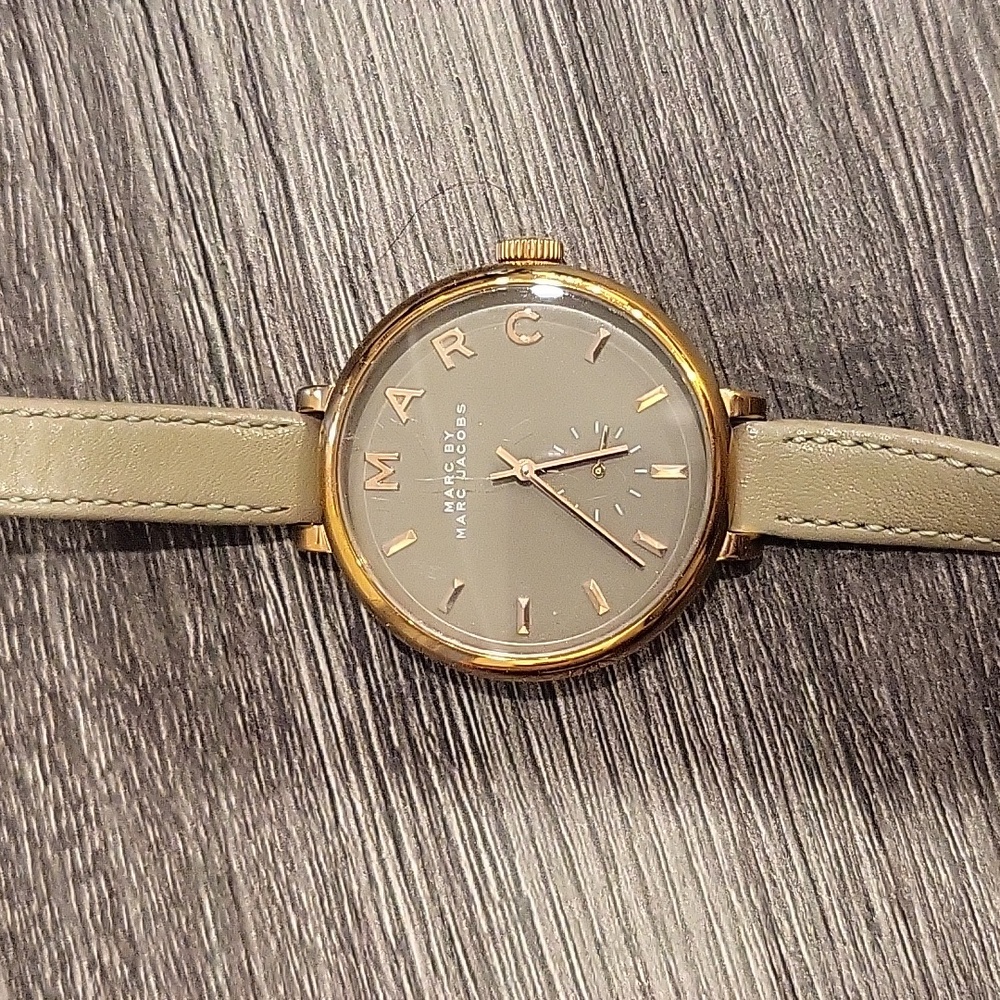 Marc Jacobs Sally Rosé Gold Leather Watch Taupe